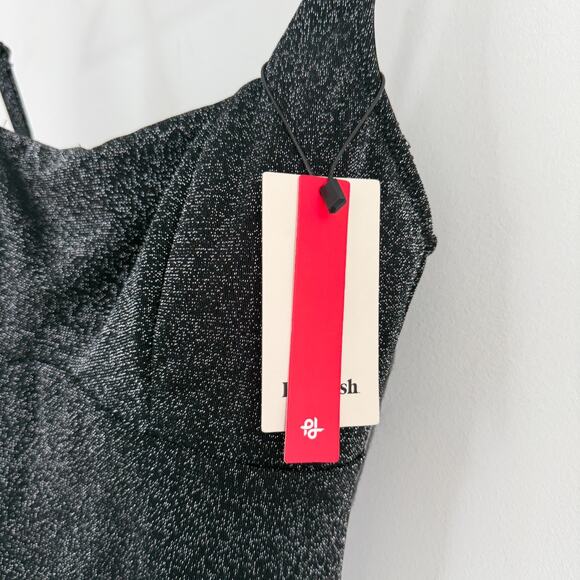 Popilush Dress Medium Black Silver Metallic Knit Bodycon Slip Sparkly Glam NYE - Picture 6 of 11